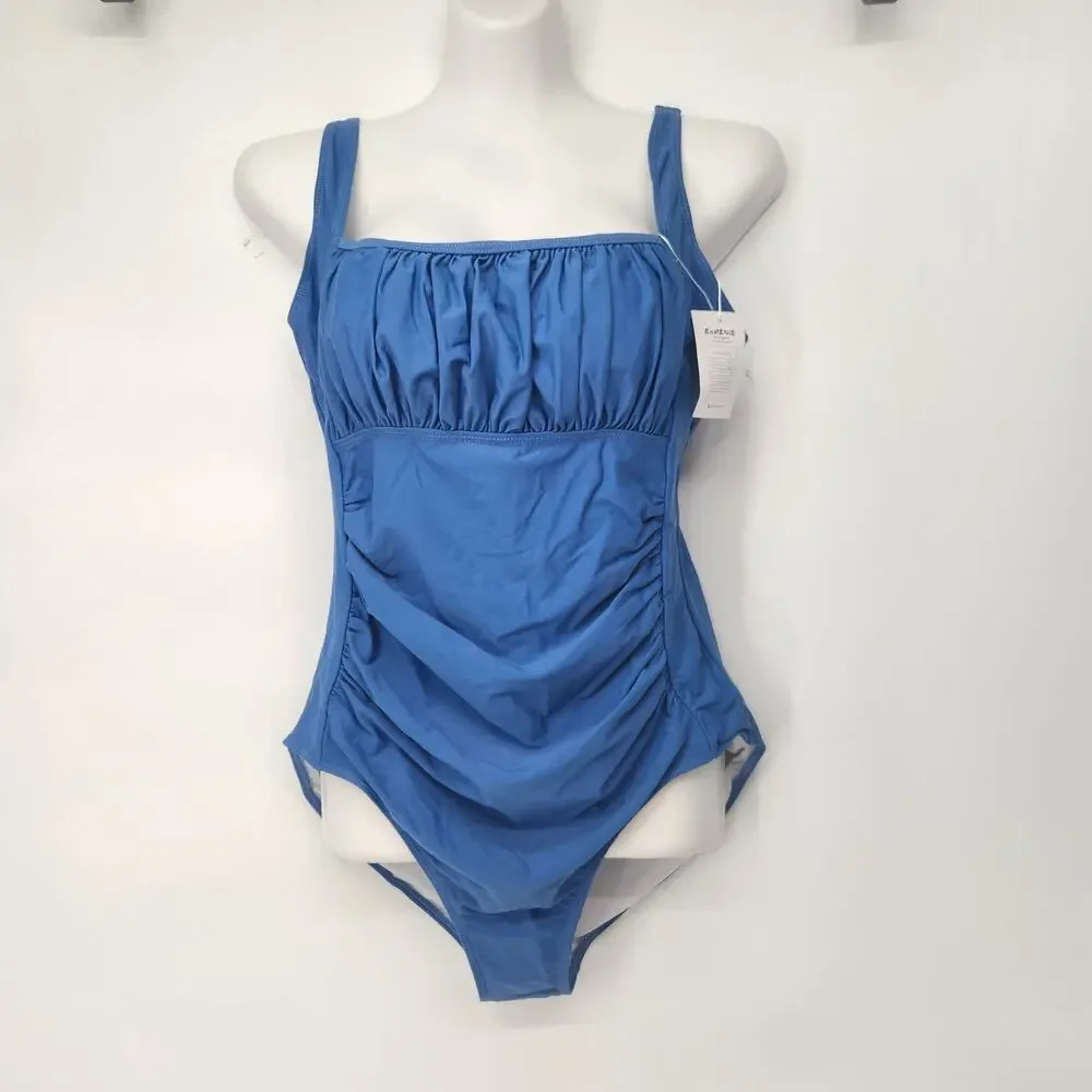 NWT EoMenie Royal Blue Pleated Built in Bra One Piece Swimsuit Plus Women's 2XL‎